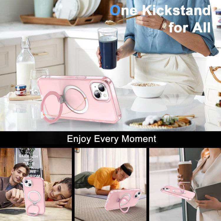 For iPhone 15 Frosted Skin Feel MagSafe Holder 360 Full Body Phone Case(Pink) - iPhone 15 Cases by buy2fix | Online Shopping UK | buy2fix