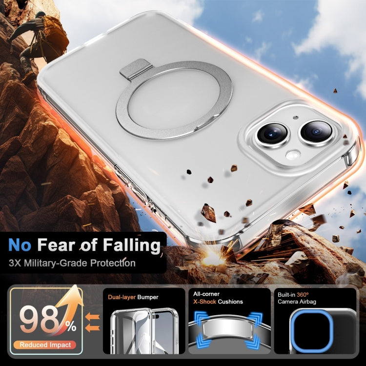 For iPhone 15 Frosted Skin Feel MagSafe Holder 360 Full Body Phone Case(Transparent) - iPhone 15 Cases by buy2fix | Online Shopping UK | buy2fix