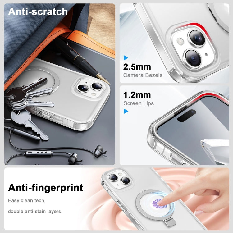 For iPhone 15 Frosted Skin Feel MagSafe Holder 360 Full Body Phone Case(Transparent) - iPhone 15 Cases by buy2fix | Online Shopping UK | buy2fix