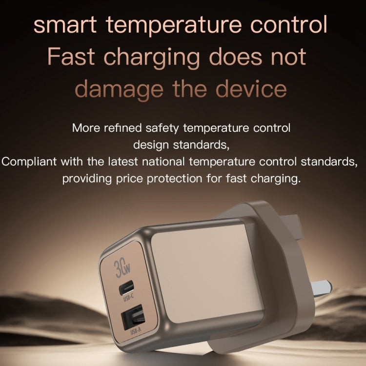 TOTUDESIGN HC-9 30W USB-A to Type-C GaN Fast Charger, Plug:UK Plug with Type-C to 8 Pin Cable(Gold) - USB Charger by TOTUDESIGN | Online Shopping UK | buy2fix