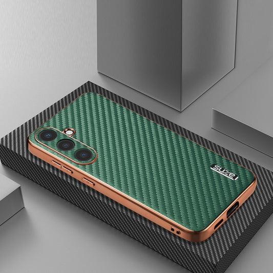 For Samsung Galaxy S25 5G AZNS Electroplated Edge Carbon Fiber Texture Phone Case(Green) by AZNS