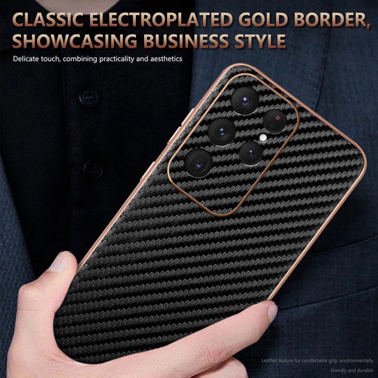 For Samsung Galaxy S25 Ultra 5G AZNS Electroplated Edge Carbon Fiber Texture Phone Case(Brown) by AZNS