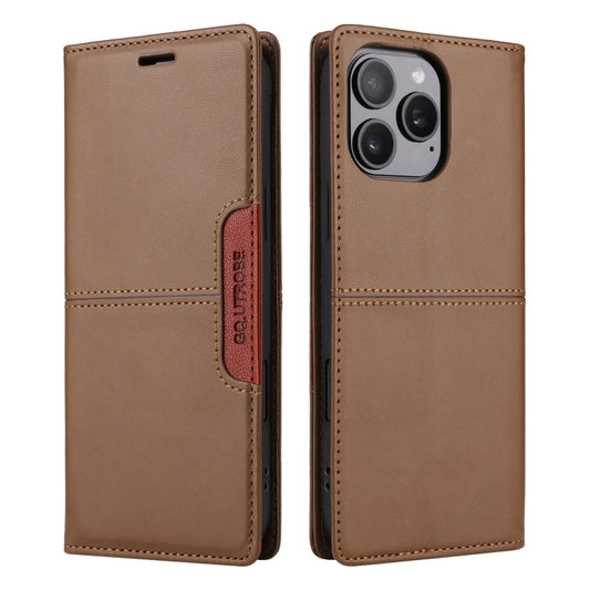 For iPhone 15 Pro GQUTROBE G01 RFID Anti-theft Leather Phone Case(Brown) - iPhone 15 Pro Cases by GQUTROBE | Online Shopping UK | buy2fix