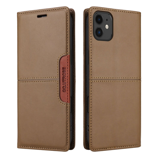 For iPhone 12 GQUTROBE G01 RFID Anti-theft Leather Phone Case(Brown) - iPhone 12 / 12 Pro Cases by GQUTROBE | Online Shopping UK | buy2fix
