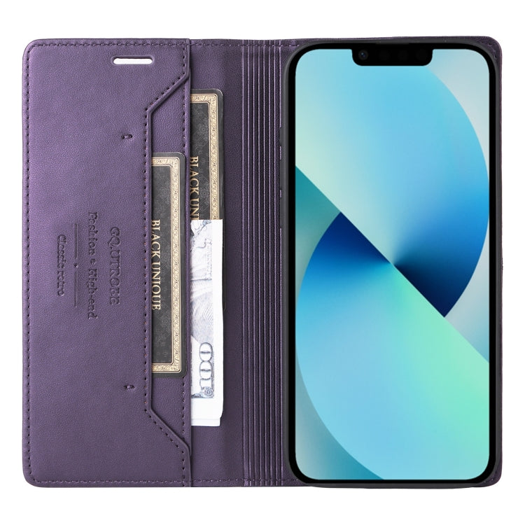 For iPhone 14 / 13 GQUTROBE G01 RFID Anti-theft Leather Phone Case(Purple) - iPhone 14 Cases by GQUTROBE | Online Shopping UK | buy2fix