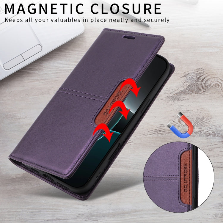 For iPhone 14 / 13 GQUTROBE G01 RFID Anti-theft Leather Phone Case(Purple) - iPhone 14 Cases by GQUTROBE | Online Shopping UK | buy2fix