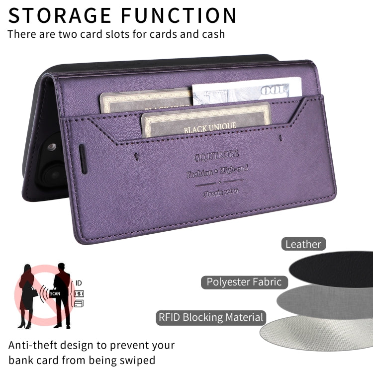 For iPhone 14 / 13 GQUTROBE G01 RFID Anti-theft Leather Phone Case(Purple) - iPhone 14 Cases by GQUTROBE | Online Shopping UK | buy2fix