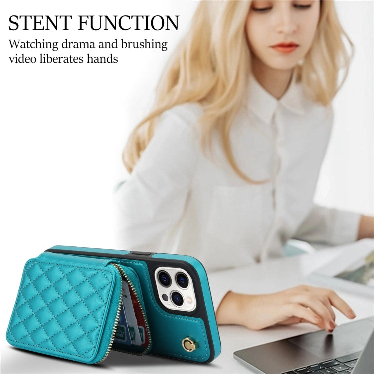 For iPhone 14 Pro Max AwQuer Crossbody Zipper Wallet Rhombic Leather Back Phone Case(Green) - iPhone 14 Pro Max Cases by Awquer | Online Shopping UK | buy2fix