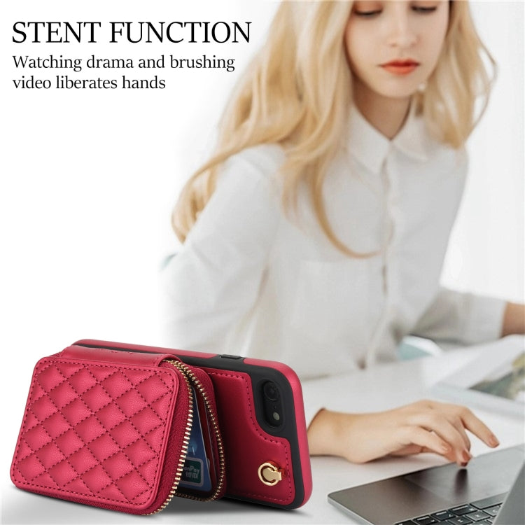 For iPhone 7 / 8 / SE 2022 AwQuer Crossbody Zipper Wallet Rhombic Leather Back Phone Case(Red) - iPhone SE 2022 / 2020 / 8 / 7 Cases by Awquer | Online Shopping UK | buy2fix