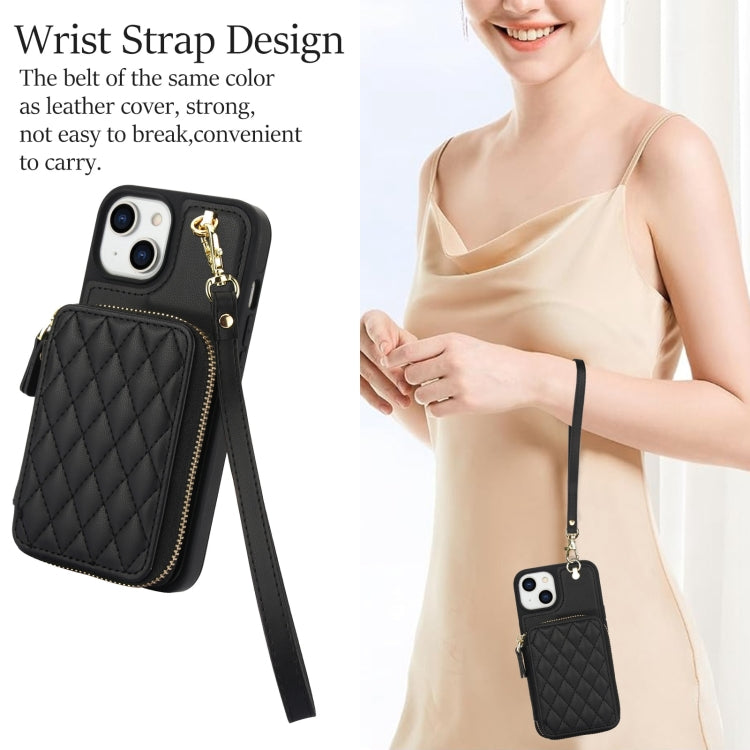 For iPhone 11 AwQuer Crossbody Zipper Wallet Rhombic Leather Back Phone Case(Black) - iPhone 11 Cases by Awquer | Online Shopping UK | buy2fix
