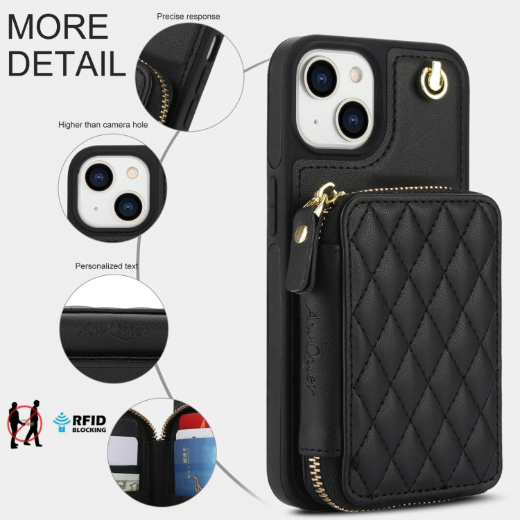 For iPhone 11 AwQuer Crossbody Zipper Wallet Rhombic Leather Back Phone Case(Black) - iPhone 11 Cases by Awquer | Online Shopping UK | buy2fix