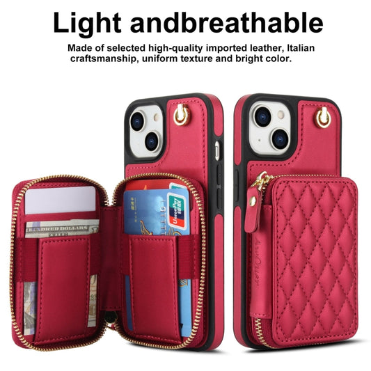 For iPhone 11 AwQuer Crossbody Zipper Wallet Rhombic Leather Back Phone Case(Red) - iPhone 11 Cases by Awquer | Online Shopping UK | buy2fix
