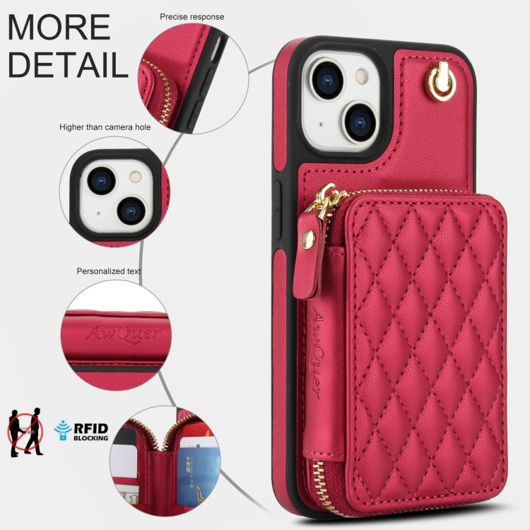 For iPhone 11 AwQuer Crossbody Zipper Wallet Rhombic Leather Back Phone Case(Red) - iPhone 11 Cases by Awquer | Online Shopping UK | buy2fix
