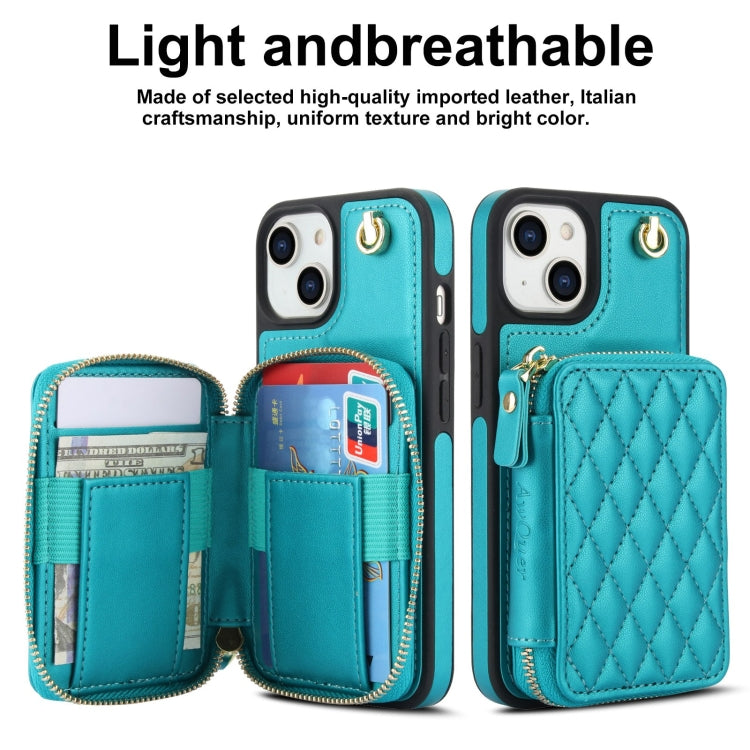 For iPhone 11 AwQuer Crossbody Zipper Wallet Rhombic Leather Back Phone Case(Green) - iPhone 11 Cases by Awquer | Online Shopping UK | buy2fix
