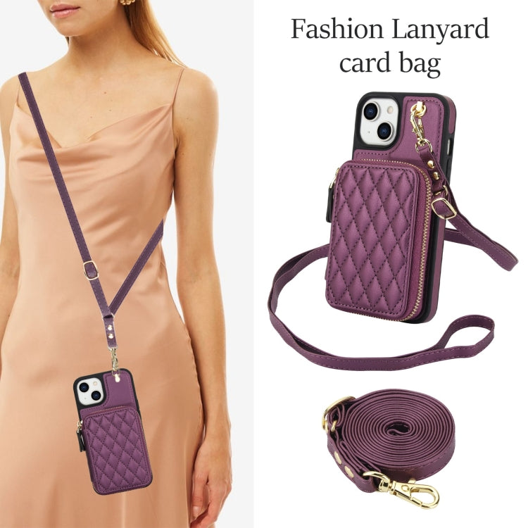 For iPhone 11 AwQuer Crossbody Zipper Wallet Rhombic Leather Back Phone Case(Dark Purple) - iPhone 11 Cases by Awquer | Online Shopping UK | buy2fix