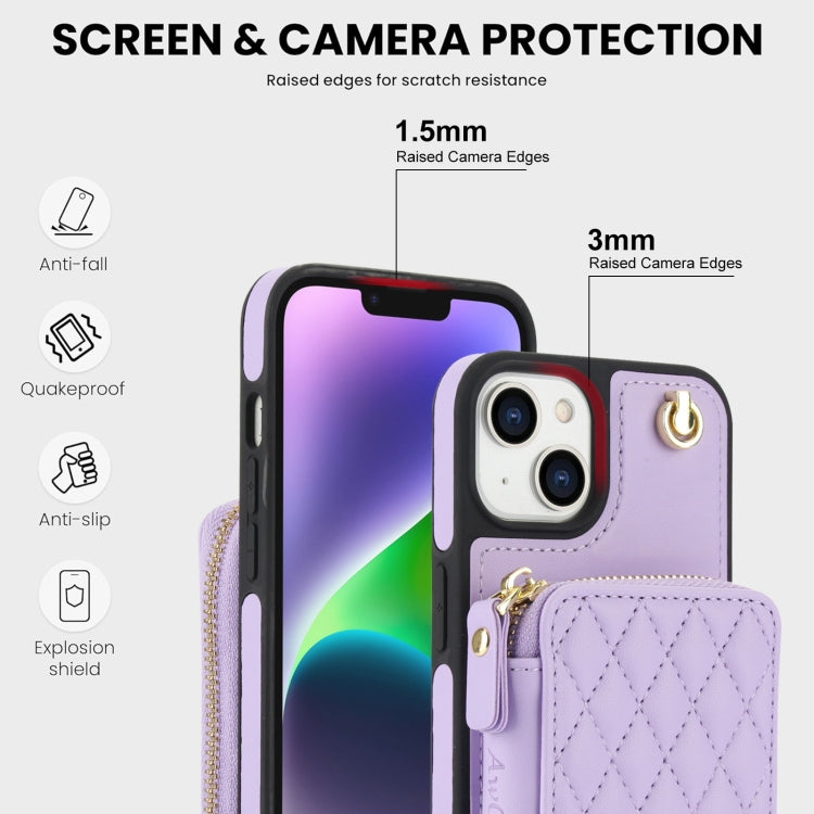 For iPhone 11 AwQuer Crossbody Zipper Wallet Rhombic Leather Back Phone Case(Purple) - iPhone 11 Cases by Awquer | Online Shopping UK | buy2fix