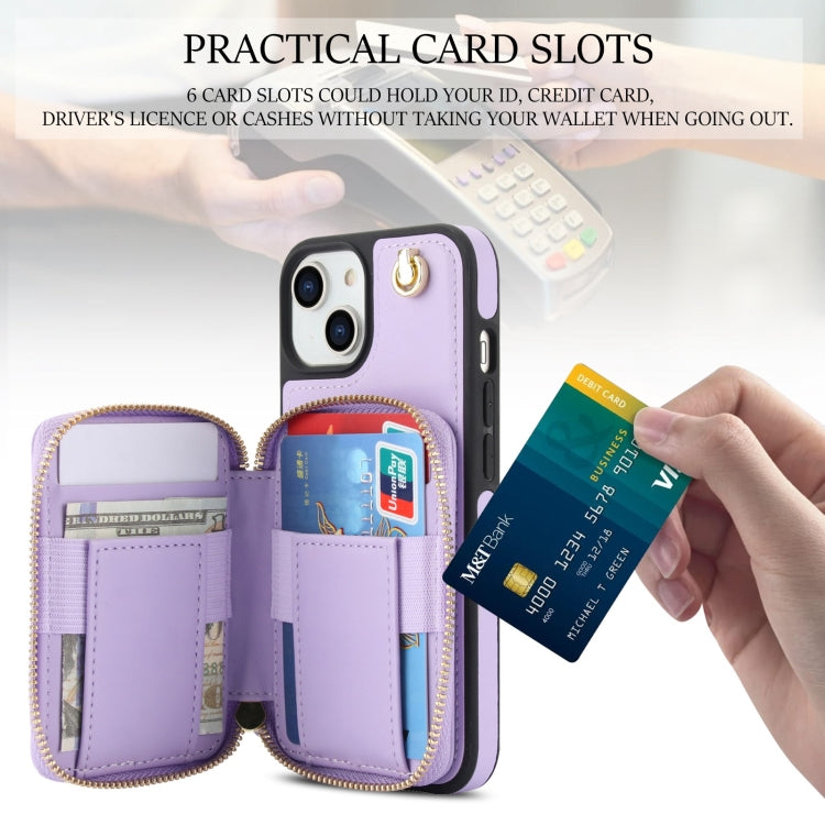 For iPhone 11 AwQuer Crossbody Zipper Wallet Rhombic Leather Back Phone Case(Purple) - iPhone 11 Cases by Awquer | Online Shopping UK | buy2fix