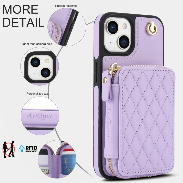 For iPhone 11 AwQuer Crossbody Zipper Wallet Rhombic Leather Back Phone Case(Purple) - iPhone 11 Cases by Awquer | Online Shopping UK | buy2fix