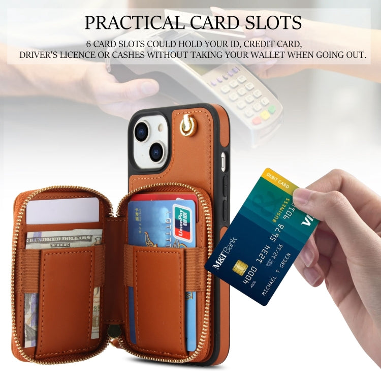 For iPhone 11 AwQuer Crossbody Zipper Wallet Rhombic Leather Back Phone Case(Brown) - iPhone 11 Cases by Awquer | Online Shopping UK | buy2fix
