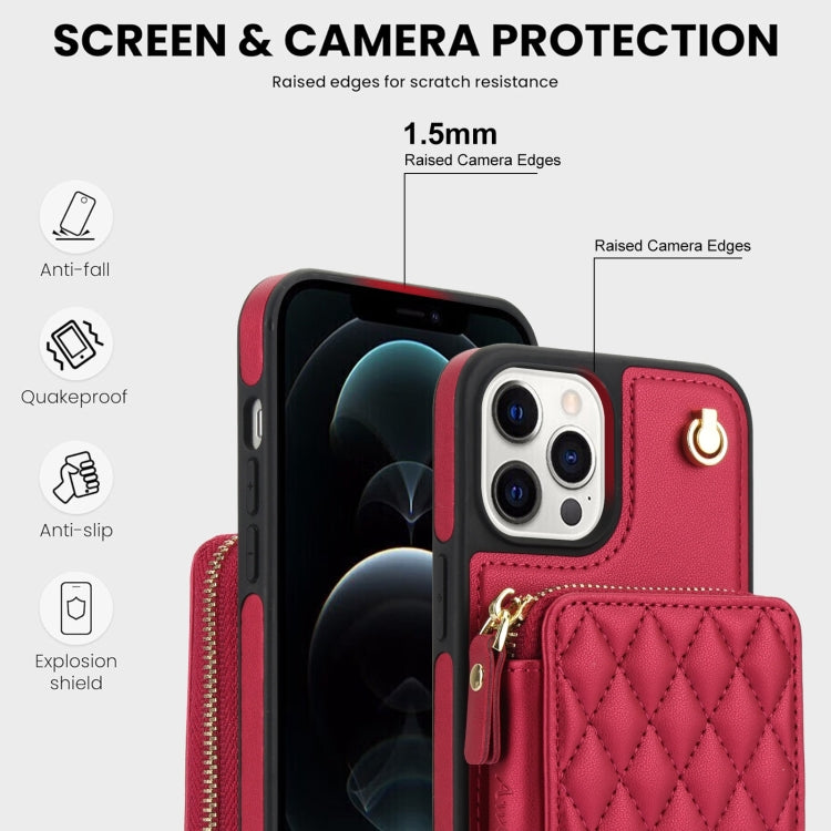 For iPhone 11 Pro AwQuer Crossbody Zipper Wallet Rhombic Leather Back Phone Case(Red) - iPhone 11 Pro Cases by Awquer | Online Shopping UK | buy2fix