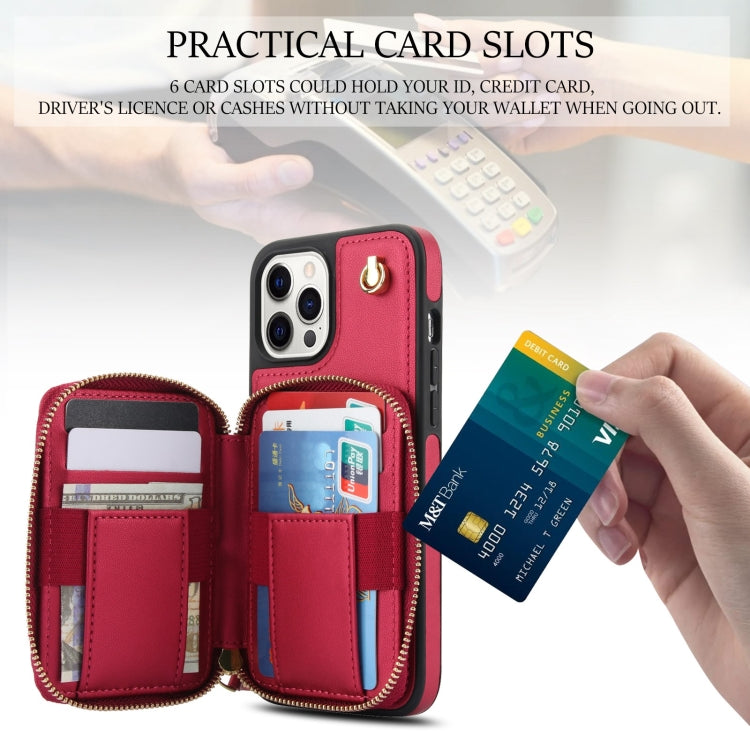 For iPhone 11 Pro AwQuer Crossbody Zipper Wallet Rhombic Leather Back Phone Case(Red) - iPhone 11 Pro Cases by Awquer | Online Shopping UK | buy2fix