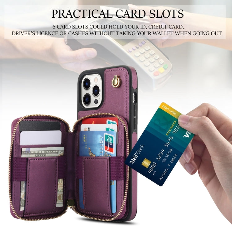 For iPhone 11 Pro AwQuer Crossbody Zipper Wallet Rhombic Leather Back Phone Case(Dark Purple) - iPhone 11 Pro Cases by Awquer | Online Shopping UK | buy2fix