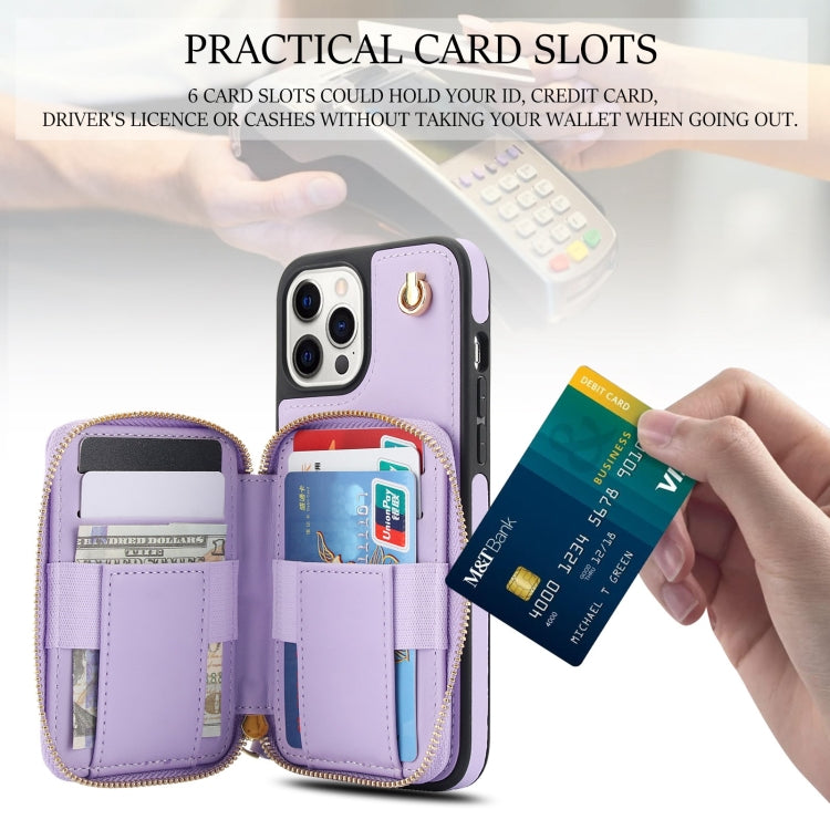 For iPhone 11 Pro AwQuer Crossbody Zipper Wallet Rhombic Leather Back Phone Case(Purple) - iPhone 11 Pro Cases by Awquer | Online Shopping UK | buy2fix