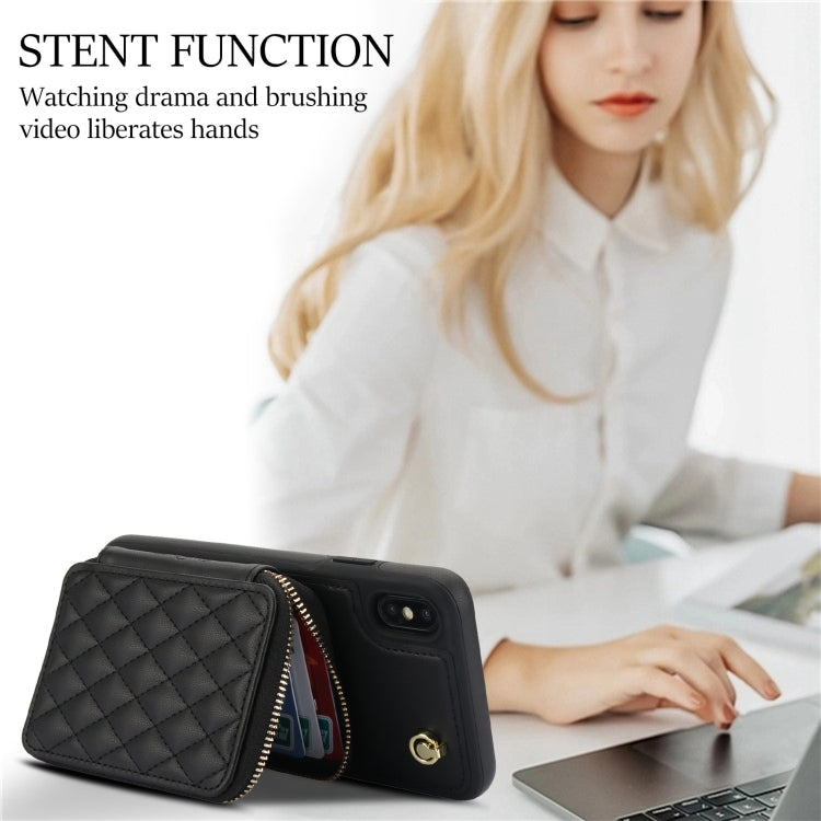 For iPhone X / XS AwQuer Crossbody Zipper Wallet Rhombic Leather Back Phone Case(Black) - More iPhone Cases by Awquer | Online Shopping UK | buy2fix