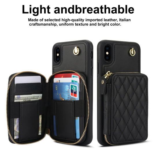 For iPhone XR AwQuer Crossbody Zipper Wallet Rhombic Leather Back Phone Case(Black) - More iPhone Cases by Awquer | Online Shopping UK | buy2fix