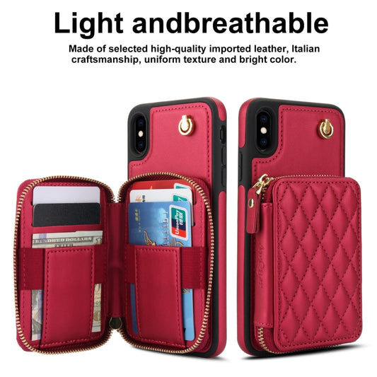 For iPhone XR AwQuer Crossbody Zipper Wallet Rhombic Leather Back Phone Case(Red) - More iPhone Cases by Awquer | Online Shopping UK | buy2fix
