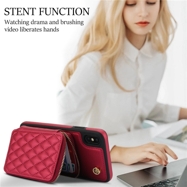 For iPhone XR AwQuer Crossbody Zipper Wallet Rhombic Leather Back Phone Case(Red) - More iPhone Cases by Awquer | Online Shopping UK | buy2fix