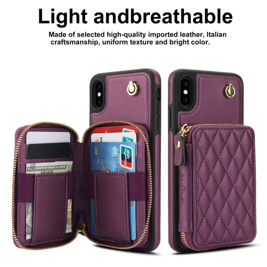 For iPhone XR AwQuer Crossbody Zipper Wallet Rhombic Leather Back Phone Case(Dark Purple) - More iPhone Cases by Awquer | Online Shopping UK | buy2fix