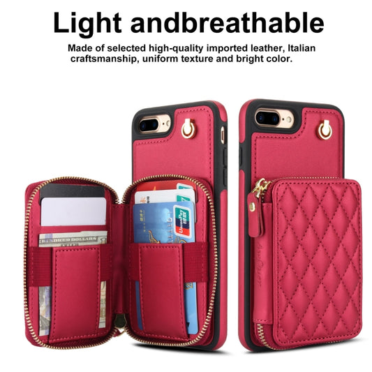 For iPhone 7 Plus / 8 Plus AwQuer Crossbody Zipper Wallet Rhombic Leather Back Phone Case(Red) - More iPhone Cases by Awquer | Online Shopping UK | buy2fix