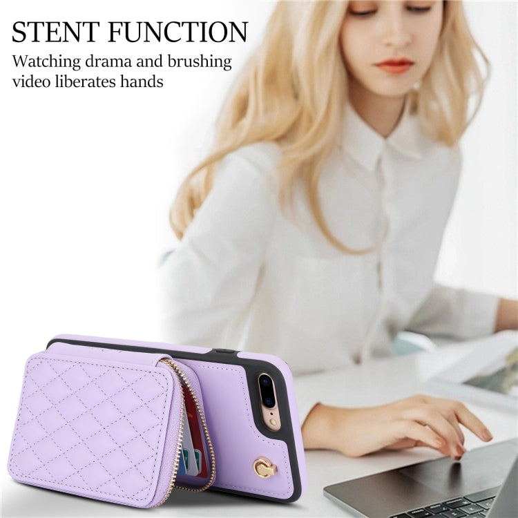For iPhone 7 Plus / 8 Plus AwQuer Crossbody Zipper Wallet Rhombic Leather Back Phone Case(Purple) - More iPhone Cases by Awquer | Online Shopping UK | buy2fix