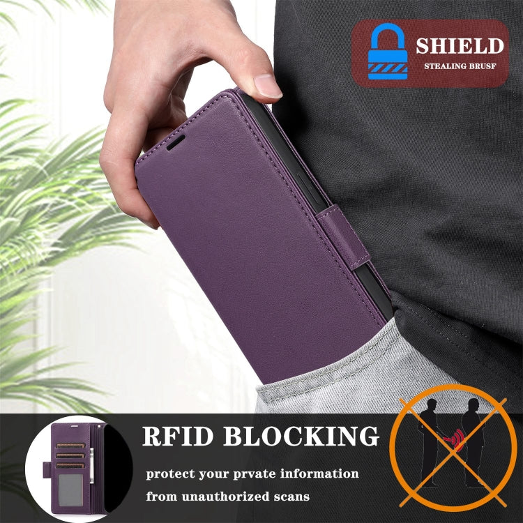 For Samsung Galaxy S25 / S24 5G Side Buckle RFID Anti-theft Leather Phone Case(Dark Purple) by buy2fix