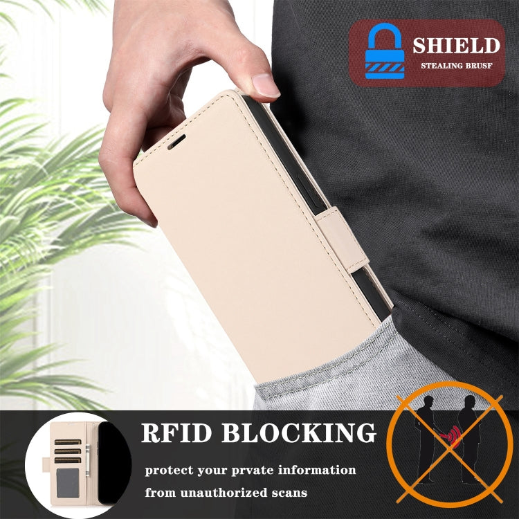 For Samsung Galaxy S25 / S24 5G Side Buckle RFID Anti-theft Leather Phone Case(Apricot) by buy2fix