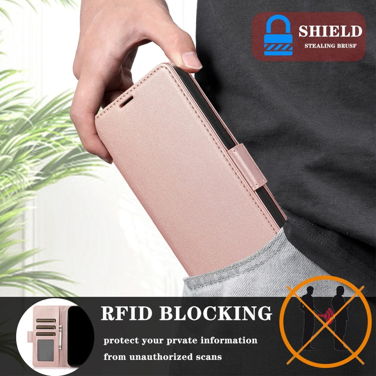For Samsung Galaxy S25+ / S24+ 5G Side Buckle RFID Anti-theft Leather Phone Case(Rose Gold) by buy2fix