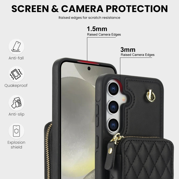 For Samsung Galaxy S24 5G AwQuer Crossbody Zipper Wallet Rhombic Leather Back Phone Case(Black) - by Awquer | Online Shopping UK | buy2fix