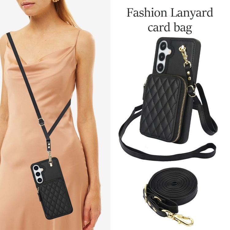 For Samsung Galaxy S24 5G AwQuer Crossbody Zipper Wallet Rhombic Leather Back Phone Case(Black) -  by Awquer | Online Shopping UK | buy2fix