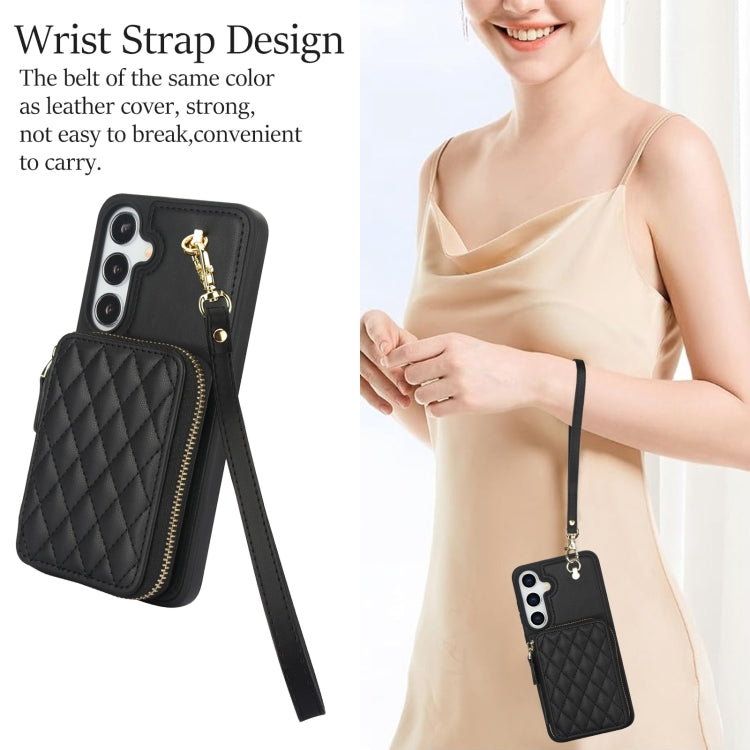 For Samsung Galaxy S24 5G AwQuer Crossbody Zipper Wallet Rhombic Leather Back Phone Case(Black) - by Awquer | Online Shopping UK | buy2fix
