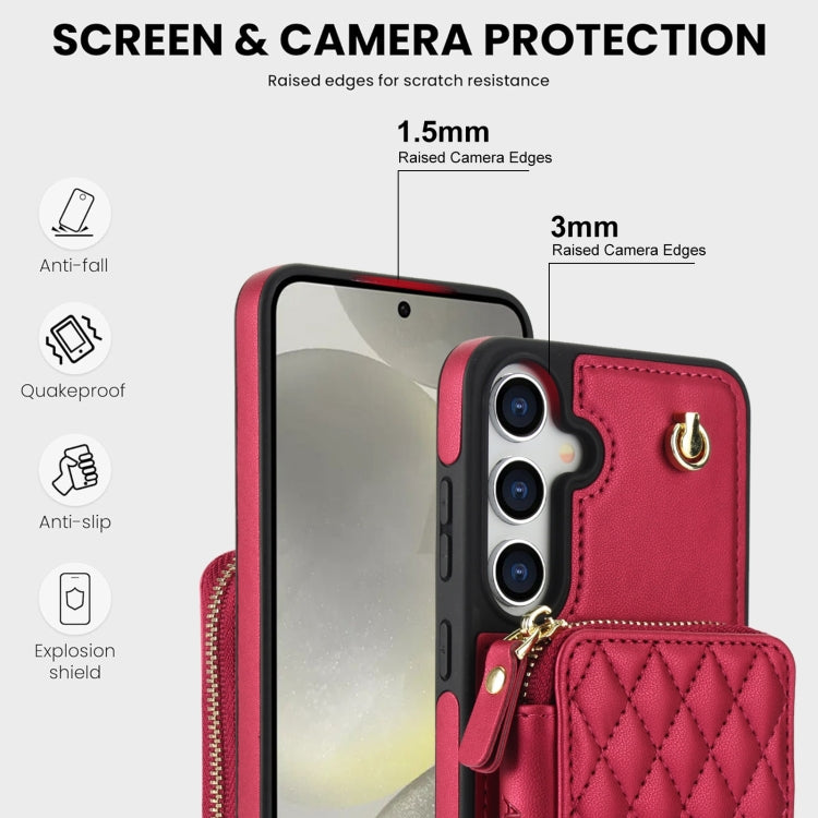 For Samsung Galaxy S24 5G AwQuer Crossbody Zipper Wallet Rhombic Leather Back Phone Case(Red) - by Awquer | Online Shopping UK | buy2fix