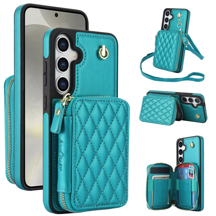 For Samsung Galaxy S24 5G AwQuer Crossbody Zipper Wallet Rhombic Leather Back Phone Case(Green) -  by Awquer | Online Shopping UK | buy2fix