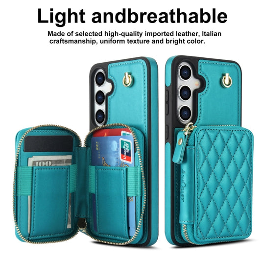 For Samsung Galaxy S24 5G AwQuer Crossbody Zipper Wallet Rhombic Leather Back Phone Case(Green) -  by Awquer | Online Shopping UK | buy2fix