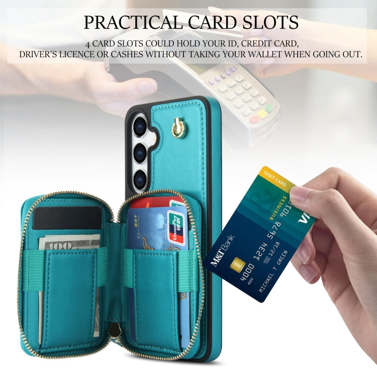 For Samsung Galaxy S24 5G AwQuer Crossbody Zipper Wallet Rhombic Leather Back Phone Case(Green) - by Awquer | Online Shopping UK | buy2fix