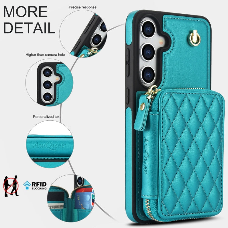 For Samsung Galaxy S24 5G AwQuer Crossbody Zipper Wallet Rhombic Leather Back Phone Case(Green) - by Awquer | Online Shopping UK | buy2fix