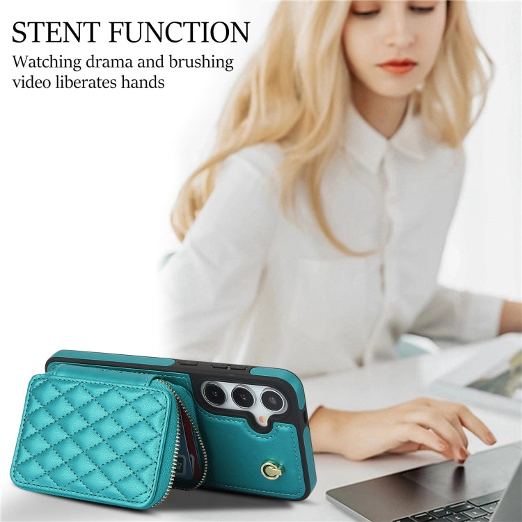 For Samsung Galaxy S24 5G AwQuer Crossbody Zipper Wallet Rhombic Leather Back Phone Case(Green) -  by Awquer | Online Shopping UK | buy2fix