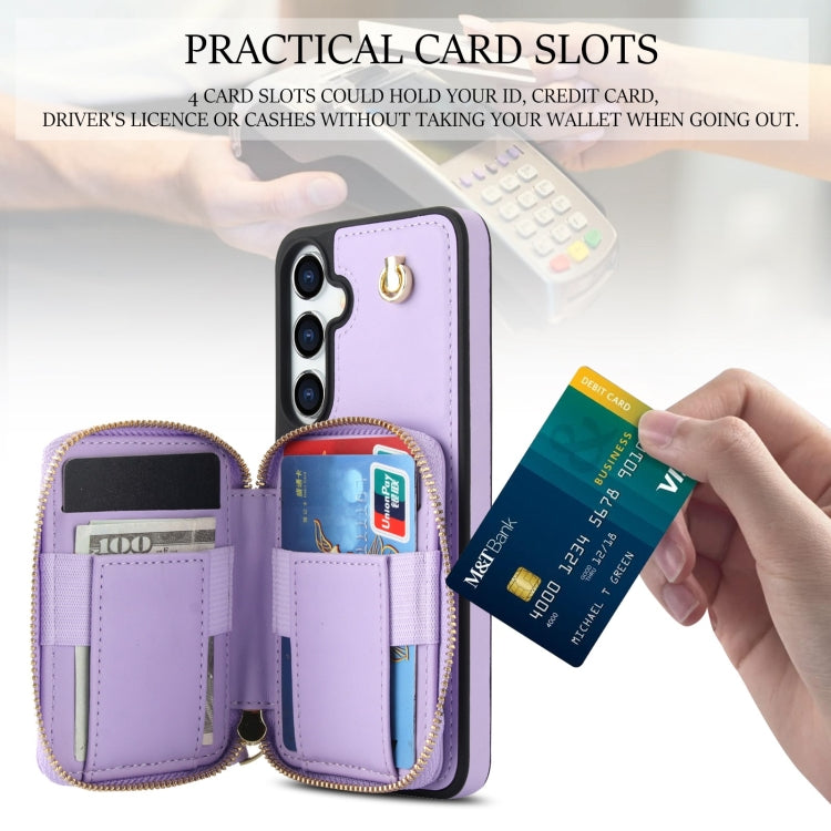 For Samsung Galaxy S24 5G AwQuer Crossbody Zipper Wallet Rhombic Leather Back Phone Case(Purple) - by Awquer | Online Shopping UK | buy2fix