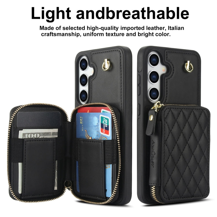 For Samsung Galaxy S24+ 5G AwQuer Crossbody Zipper Wallet Rhombic Leather Back Phone Case(Black) - by Awquer | Online Shopping UK | buy2fix