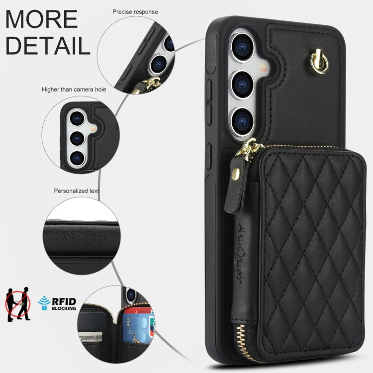 For Samsung Galaxy S24+ 5G AwQuer Crossbody Zipper Wallet Rhombic Leather Back Phone Case(Black) -  by Awquer | Online Shopping UK | buy2fix