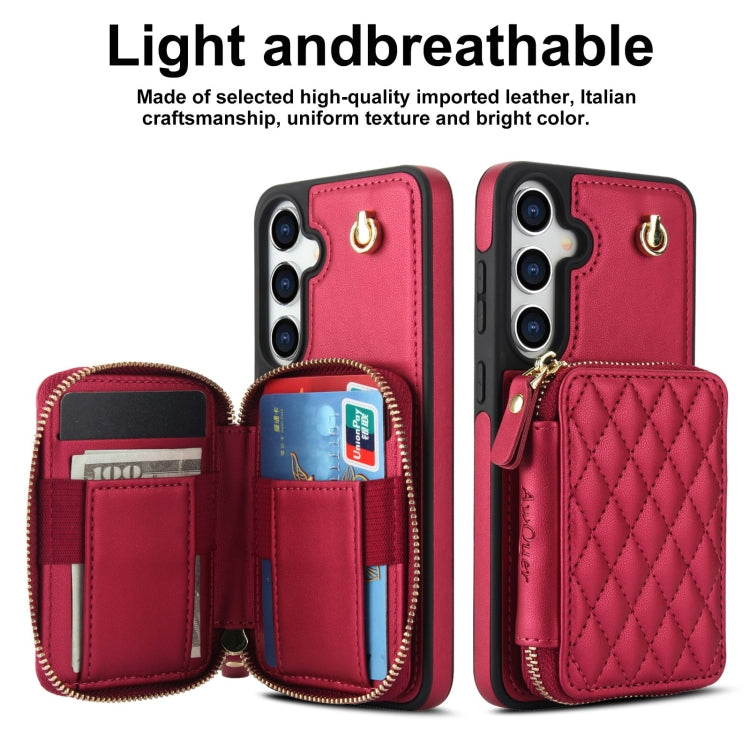 For Samsung Galaxy S24+ 5G AwQuer Crossbody Zipper Wallet Rhombic Leather Back Phone Case(Red) - by Awquer | Online Shopping UK | buy2fix